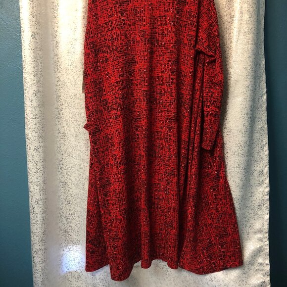 LuLaRoe “Sarah” Long Open-Front Cardigan Sweater Jacket – Red/Black/White XL NWT - Picture 8 of 8
